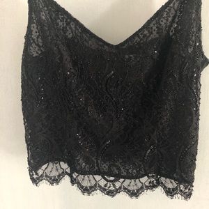 Sexy Spaghetti strap Black Beaded Chantilly lace  Camisole Size 12